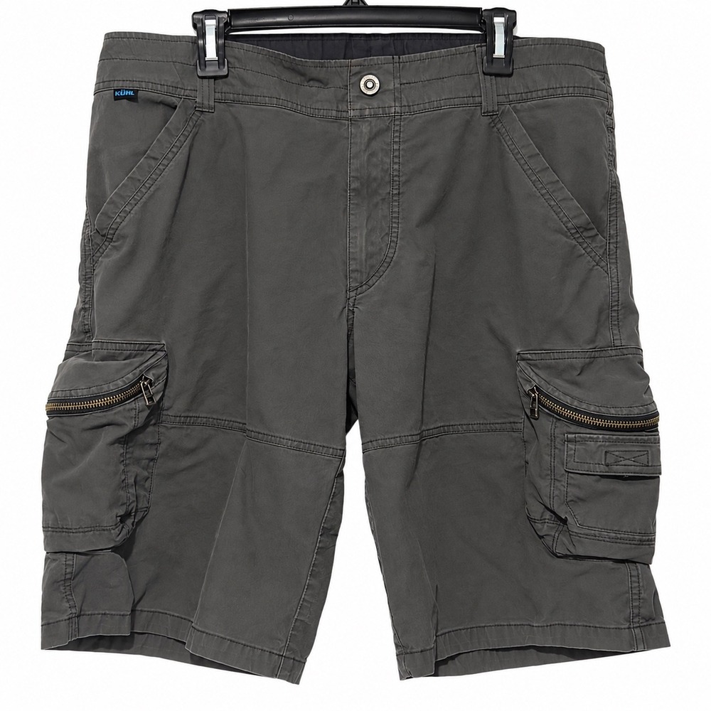 KÜHL Ambush Cargo Shorts Mens 36 Gray Vintage Patina Dye 9 Pocket Hiking 5149